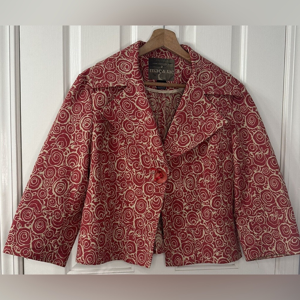 🆕 Red & Cream Patterned Blazer - Mac & Jac - Size 12